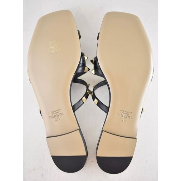 Valentino Rockstud Crisscross Strap Leather Black Slide Slip On Flat Sandal 40 - Picture 16 of 16